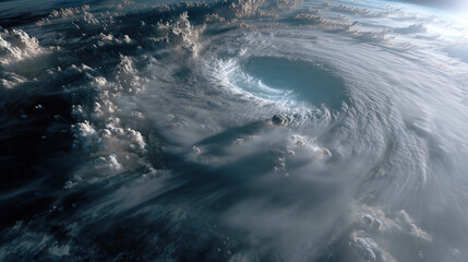 海上から見る台風の目がある雲の塊