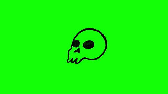 4K motion graphic animation of skull icon. Frame by frame animation of skull icon on chroma key green screen background.