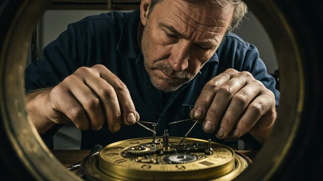Clockmaker Repairing Intricate Timepiece Mechanism