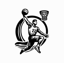 Basketball Slam Dunk Player Logo Vector Isolated on White Background