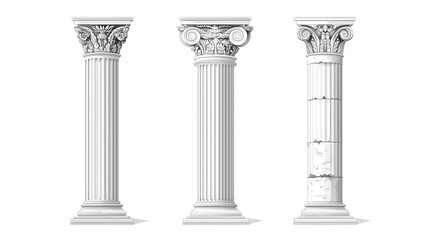 Set of detailed Ionic Greek column illustrations with transparent backgrounds, featuring classical fluted shafts and iconic volute capitals in clean vector design for architectural use 19507159 1