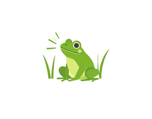 Cartoon Green Frog Sitting with Grass and Sound Effect Illustration.