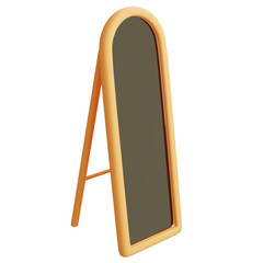 3D illustration of a standing full-length mirror with an arched wooden frame, ideal for home interior or bedroom decoration scenes.