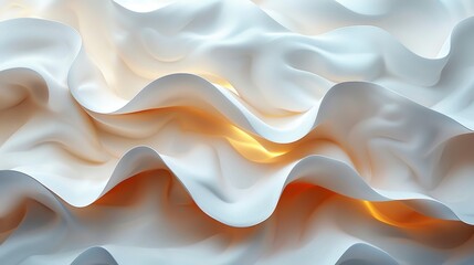 Fototapeta premium Flowing white material, like satin or silk, with warm, golden light underneath