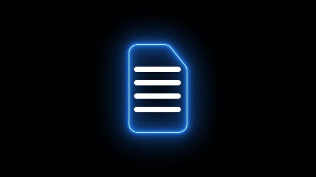 neon document icon featuring a glowing blue outline on a dark background. Perfect for representing digital files, futuristic interfaces, and modern data management systems.