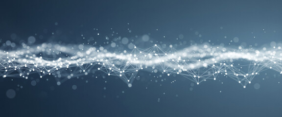Abstract flowing light particles on a dark blue background create a dynamic effect, evoking movement and depth ideal for energy tech, digital interfaces, or animated content