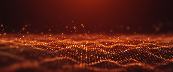 Abstract red landscape with glowing particles and wavy texture in a dark setting, offering a dramatic energy scene ideal for digital media, sci-fi branding, or crypto themes