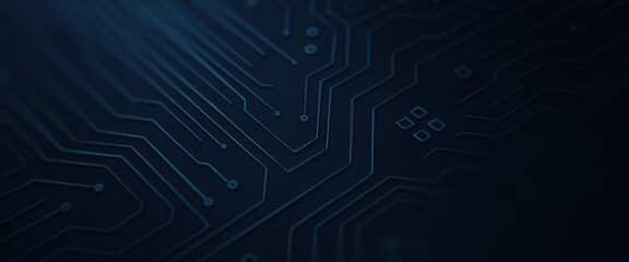Abstract dark blue background with circuit board pattern technology concept, suitable for themes related to cybernetics, innovation systems, and futuristic design platforms