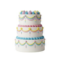 Three-tiered cake with pastel frosting