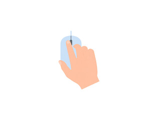Hand Clicking a Light Blue Computer Mouse Pointing Finger.