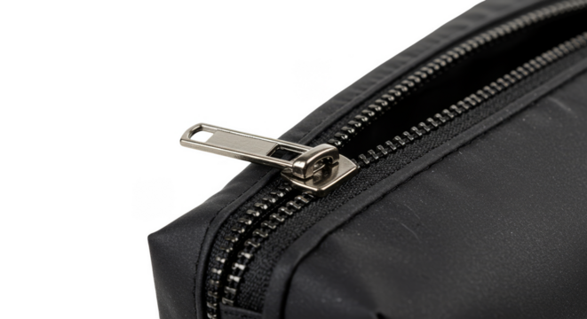 Close-Up Macro Of Black Zipper Fabric Texture Isolated Background