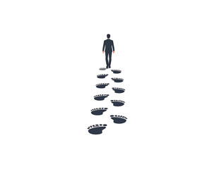 Man Following Footprints Business Path Career Steps and Success Journey.