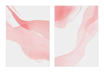 Fototapeta premium Minimalist abstract background, flowing forms with a translucent watercolor effect in shades of pink on a light gray background