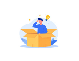 Man in a Box with Idea Cartoon Illustration of Thinking Outside the Box.