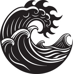 sea wave round silhouette vector illustration, sea wave round icon black and white