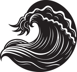Naklejka premium sea wave round silhouette vector illustration, sea wave round icon black and white