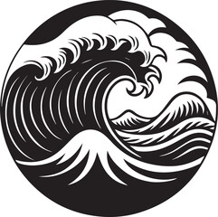 sea wave round silhouette vector illustration, sea wave round icon black and white