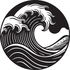Obraz premium sea wave round silhouette vector illustration, sea wave round icon black and white