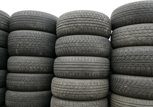 Close Up Stacks of Black Automotive Tires For Vehicle and Transportation