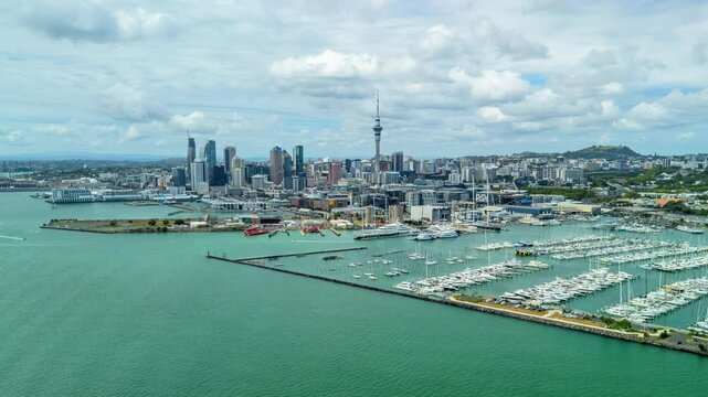 Aerial hyperlapse, dronelapse video of Auckland of New Zealand in daytime