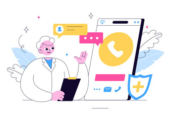 Telemedicine Illustration Featuring Healthcare Innovation with AI Diagnosis, Mobile Health Apps, and Technology Integration through Smart Devices