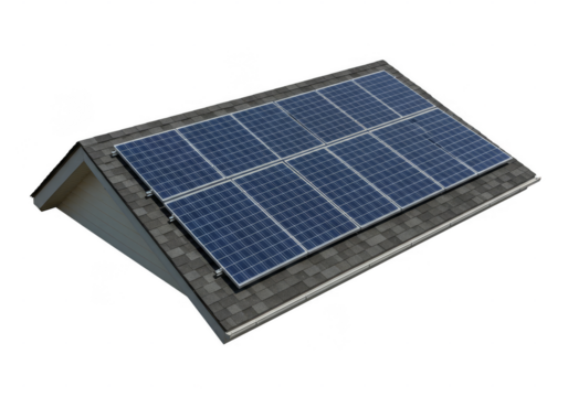 Isolated Solar Panel Installation on Roof Top with Transparent Background