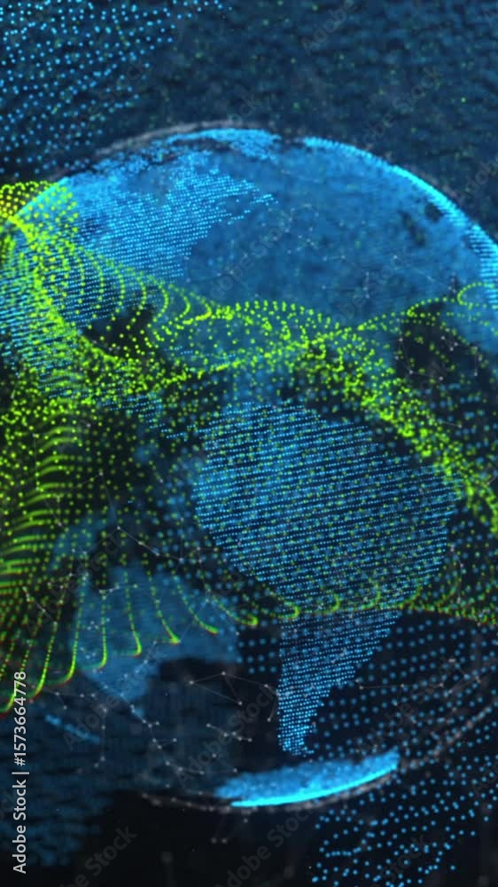 Aufkleber animation of dynamic wave pattern over connected dots around globe against abstract background