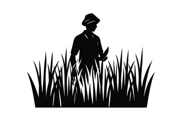 Bangladeshi farmer in paddy field scene rural life illustration vector art illustration