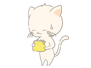 財布をのぞいて落ち込む白猫のイラスト