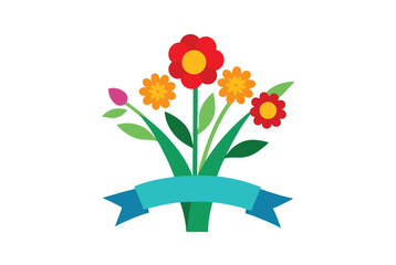 Bold colorful wildflower bouquet with ribbon vibrant blossoms vector art illustration