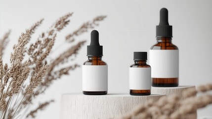Spa treatment oils packaging mockup, wellness brand design with natural aesthetic,