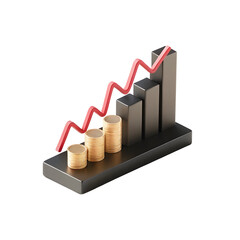 Financial growth chart with coins isolated on a transparent background