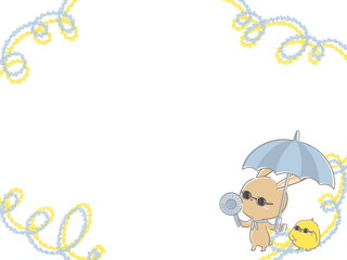 熱中症対策をするウサギとヒヨコのフレーム