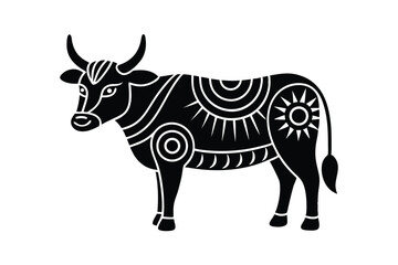 Colorful ox motif in Bangladeshi village style traditional art vector art illustration