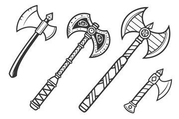 set of axe Viking silhouette vector illustration