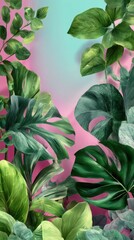 Lush tropical foliage on a vibrant backdrop