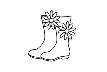 Creative floral boots with daisies charming garden accent vector art illustration