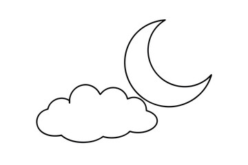Crescent moon and clouds in soft minimal line art serene celestial vector art illustration