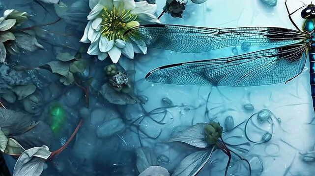 dragonfly in Delfts Blauw realistis and slow,ai generative