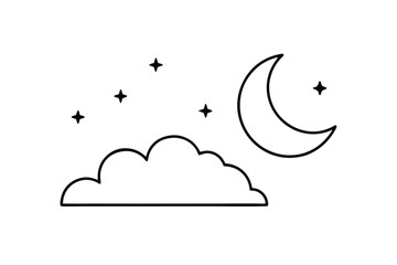 Minimal night sky moon and clouds serene celestial scene vector art illustration