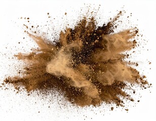 Exploding brown powder on white