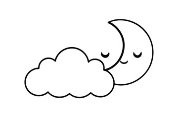 Simple sleeping moon and fluffy cloud elements celestial calm vector art illustration