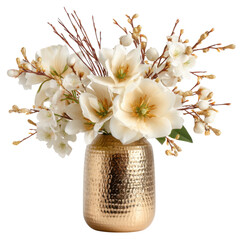 Photo of White Flowers in Gold Vase on a transparent background - Home Decor, Spring Flowers