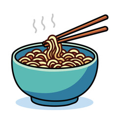 Illustration Vector Graphic Cartoon of a Steaming Bowl of Noodles with Chopsticks