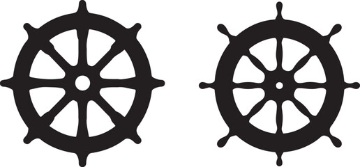 Two black silhouette ship wheels or helm wheels on a white background © mdsabbir