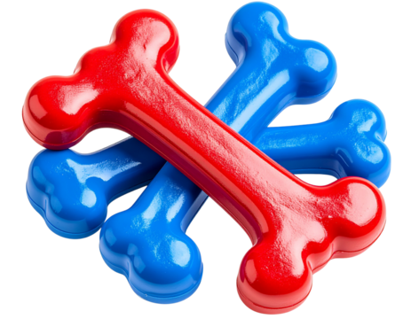 Plastic Toy Dog Bones Interlocked in Puzzle Style, Bright Colors, Isolated on Transparent Background”