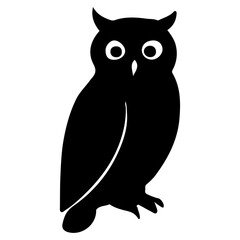 Fototapeta premium Cute brown owl character with big eyes on a branch, a vector illustration of a wise night bird