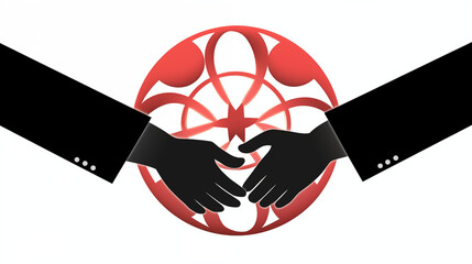 Black silhouette of a stylized carbon atom with six electrons arranged around the letter “C,” visually merging into a handshake shape—symbolizing unity in the 2026 Global Carbon Capture Treaty on pure