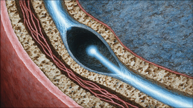Urine output from bladder pressure concept. Detailed cross-section of a human blood vessel illustrating flow.