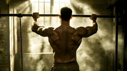 Muscular man performing back exercise